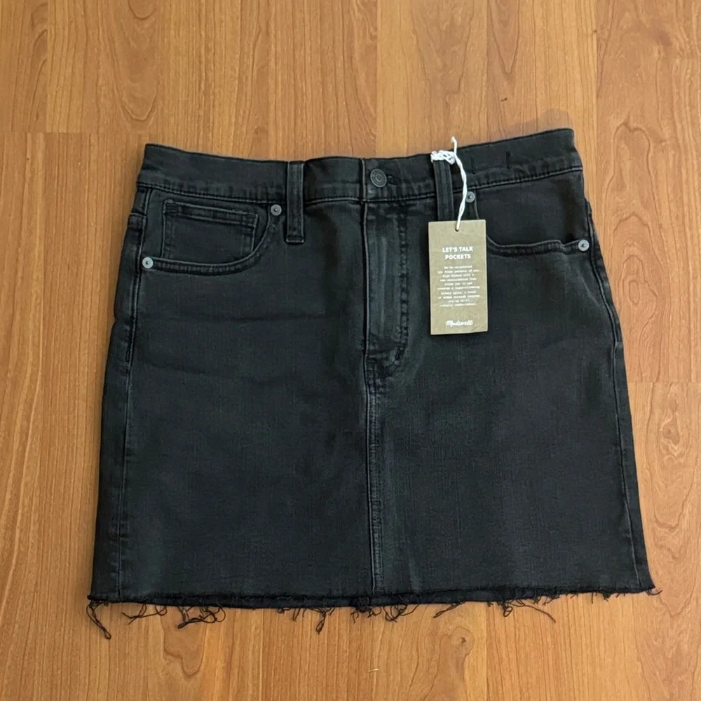 Madewell Black Denim Mini Skirt with Frayed Hem - Picture 1 of 5